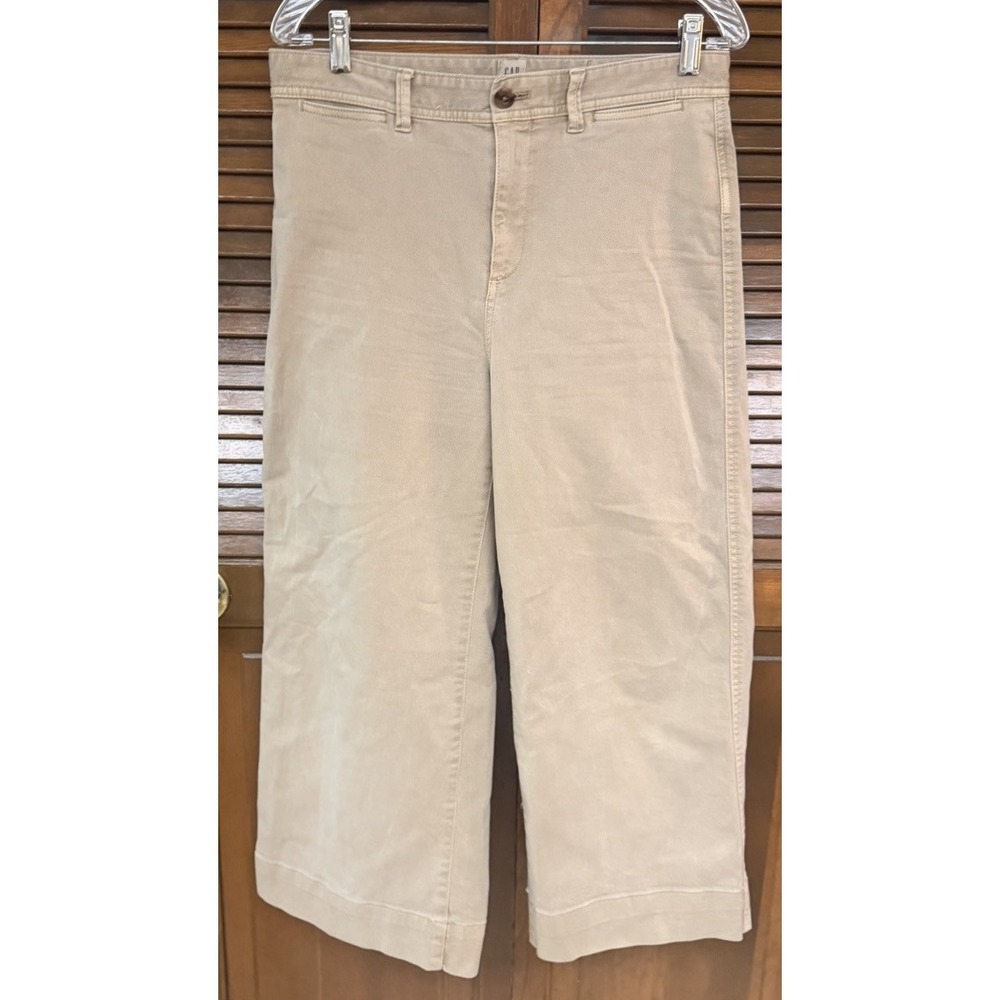 GAP High Rise Wide Leg Crop Pants Women's 8 Petite Beige Minimalist Casual